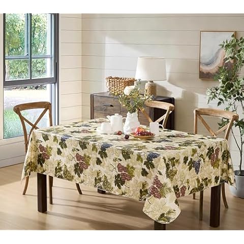 Newbridge 60 x 84 Inch Rectangle Vinyl Tablecloth with Flannel Backing, Grapevine Print, Grape Theme Indoor Outdoor Waterproof Table Cover, Picnic, Barbeque, Patio and Kitchen Dining Cover