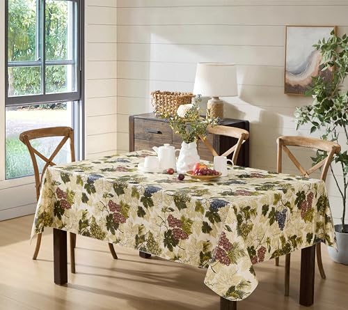 Newbridge 52 x 52 Inch Square Vinyl Tablecloth with Flannel Backing, Grapevine Print, Grape Theme Indoor Outdoor Waterproof Table Cover, Picnic, Barbeque, Patio and Kitchen Dining