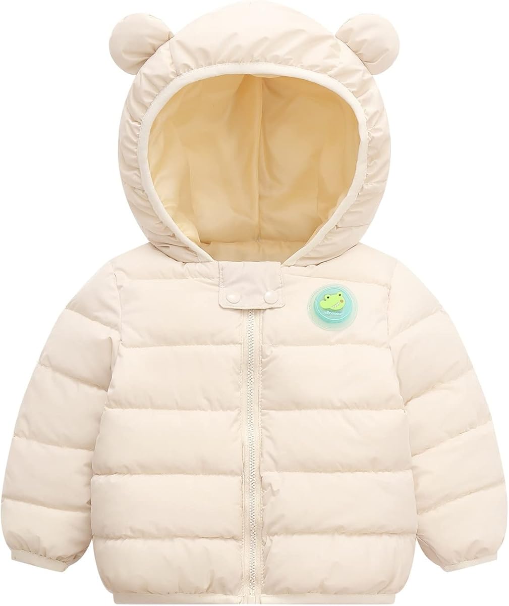 Newborn Baby Boy Girl Jacket Light Puffer Padded Jacket Hoods Winter Down Coats (Beige, 12-18 Months)
