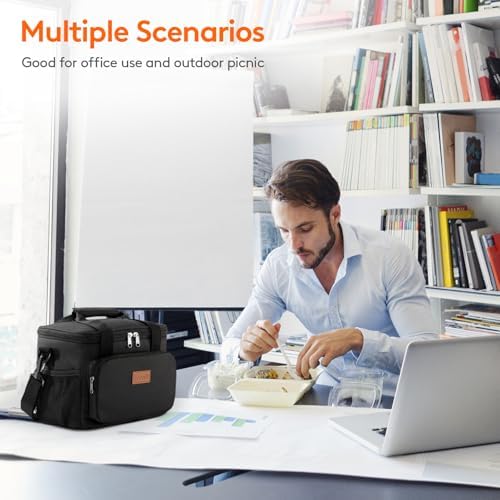 Lifewit Medium Lunch Bag, Insulated Lunch Box, Soft Cooler Cooling Tote for Adult Men Women, Black 12-Can (9L) — view 7