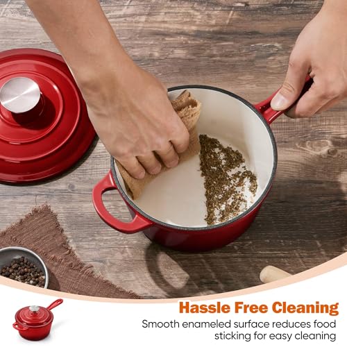 Homikit 1 Quart Saucepan with Lid, Small Enameled Cast Iron Sauce Pan, Enamel Cast Iron Cooking Pot Mini Dutch Oven Kitchen Cookware for Making Pasta, Boiling Soup, Warming Milk, Red by Homikit - Used condition - Image 8