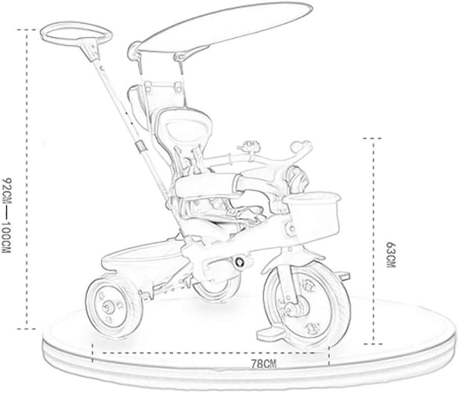 Three-Wheeled Trike, Children's Tricycle with Sunshade, 1-6 Year Old Baby Outdoor Tricycle Rear Button Fence Design, red