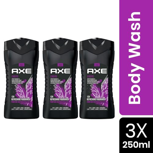 Image of AXE Excite 3-in-1 Body, Face & Hair Wash | Crisp Coconut & Black Pepper Scent | 12H Refreshing Fragrance |Combo of 3| 250 ml Each