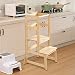 Taburete de cocina ajustable en altura para niños y niños pequeños con riel de seguridad torre de pie para encimera de cocina, reposapiés de aprendizaje para niños y niños, de madera maciza