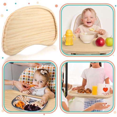 Image of Wonderjune Baby Wooden High Chair Tray, Antique Vintage Toddler Infant Seat Tray Replacement Universal Wooden High Chair Accessory for Kitchen Toddlers and Babies Home Finger Foods Placemat