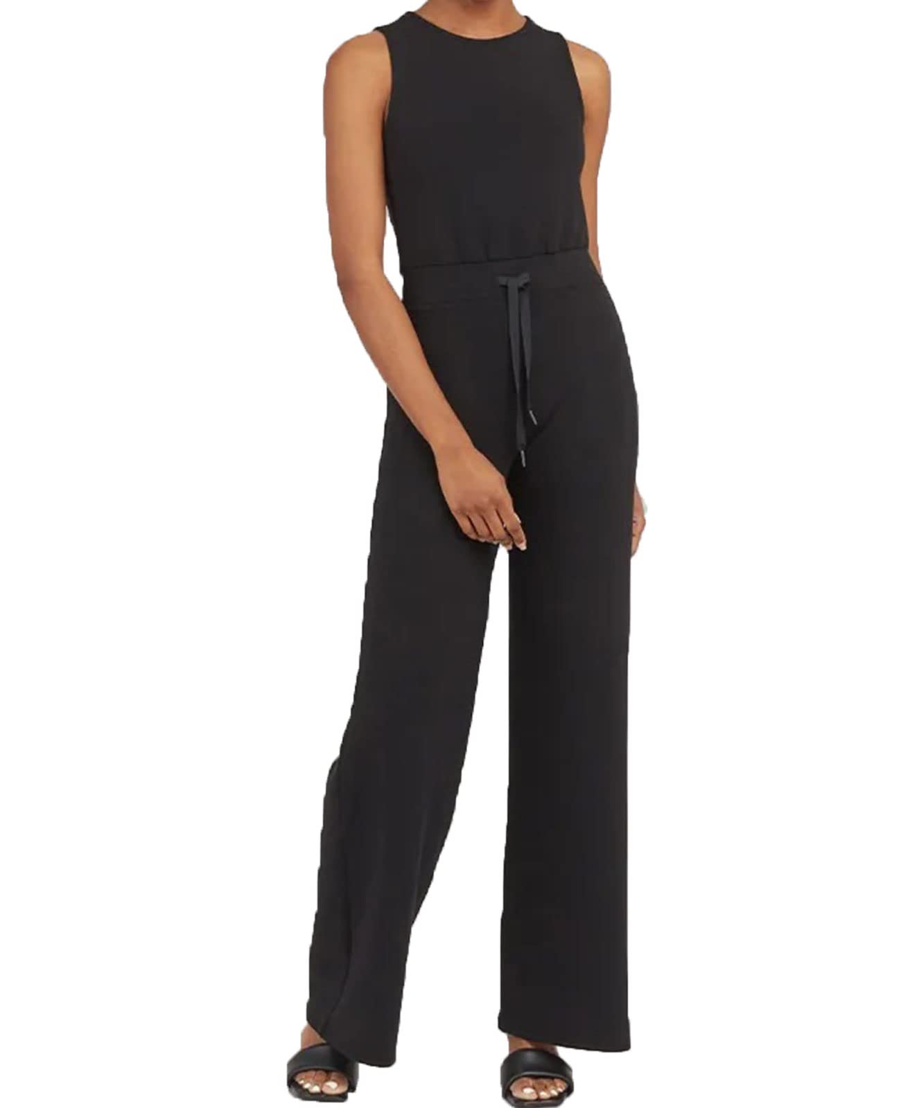 Cunyuture DafuWomen's Casual Air Essentials Jumpsuits Sleeveless Scoopneck Stretchy Wide Leg Jumpsuit Overalls with Pockets