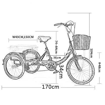 20-Zoll-Dreirad für Erwachsene, Sechsgang-Fahrrad mit Einkaufskorb, dreirädriges Cruiser-Fahrrad für Freizeit, Einkaufen, Picknicks, Training, Herren und Damen (rot) – Bild 4