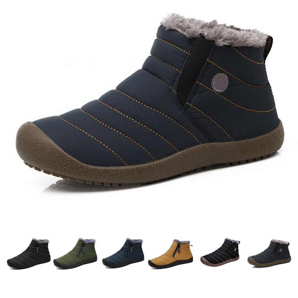 Jeeeun Men Waterproof Plush Lined Outdoor Snow Shoe Warm Anti-Slip Winter Snow Boots Style C Blue 8 5