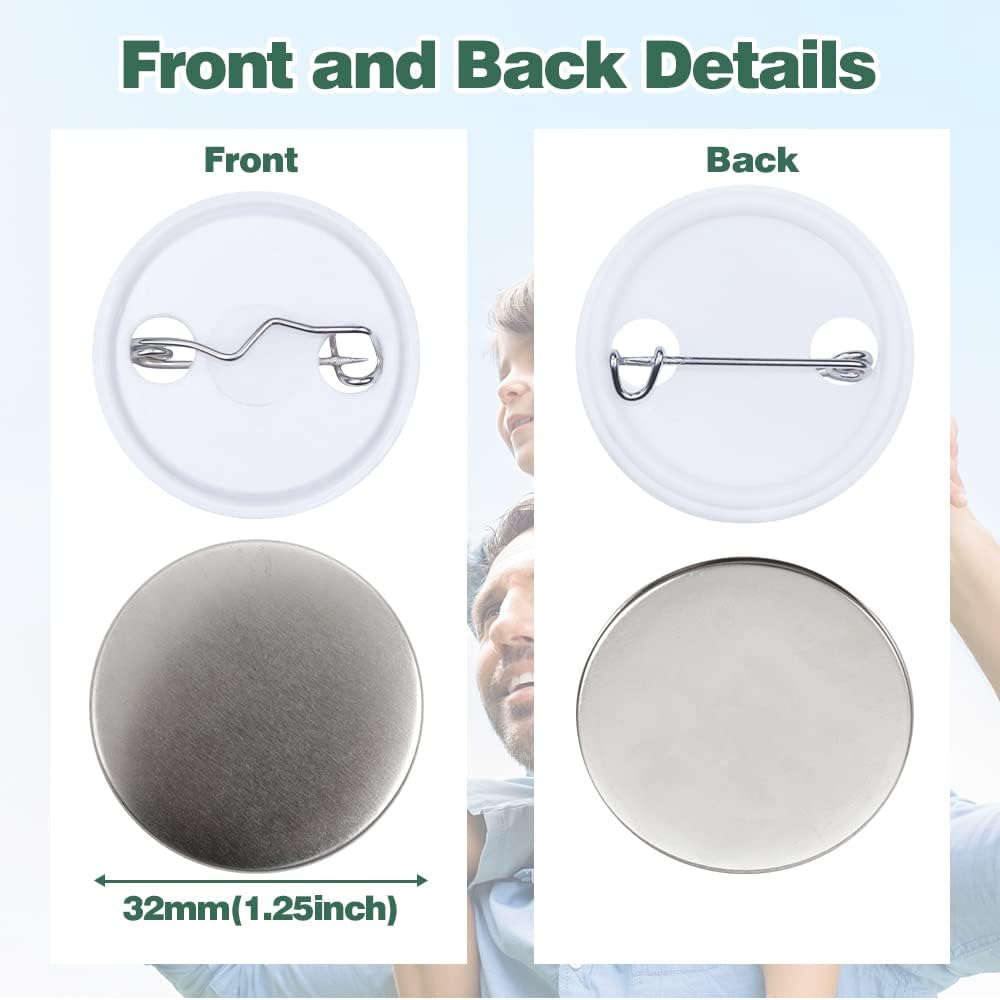 Mostme 300 Sets 32mm/1.25 inch Button Supplies Button Parts for Buttons Maker Machine 32mm, Round Badge Blank Buttons Pins, Includes Plastic Pin Back Cover, Metal Cover, Clear Film&Blank Paper