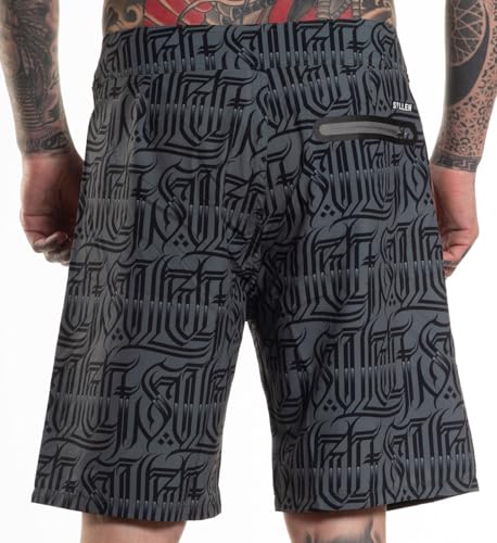 Sullen Richie Tattoo Lifestyle Graphic Lettering Swim Drawstring Boardshorts Grey2