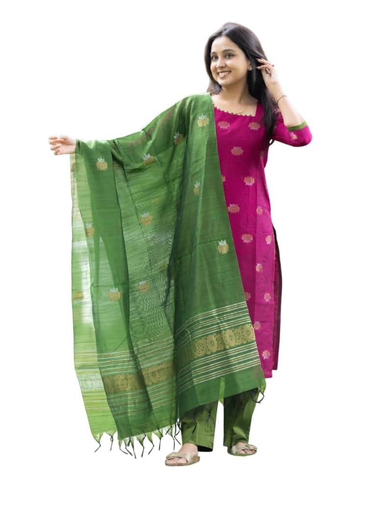 Women's Beautiful Cotton Salwar Suit And Zari With Zalar Work kurti Set with Round Neck,3/4 Sleeve 3-Piece Traditional Kurti set For Any Occasion-picture-33