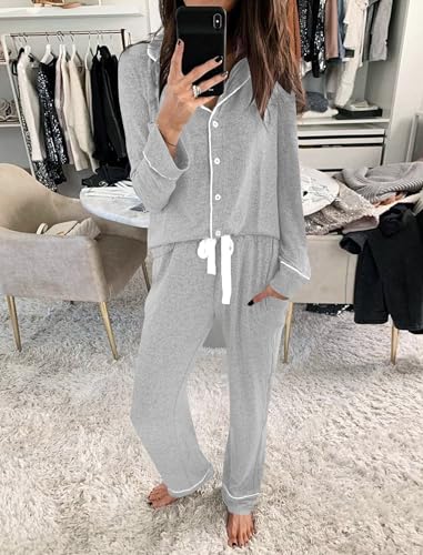 TBMPWISH Women's Soft Long Sleeve Pajamas Set S-XXL with Pockets for Sleep Relax and Lounge 