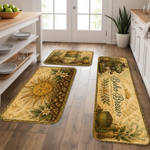 Tapis de cuisine lot de 3 café style rustique lavable et doux - 2