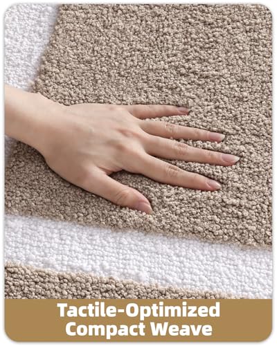 Image of Color&Geometry Extra Soft Bathroom Rugs 44x24, Absorbent Microfiber Bath Rug, Non-Slip Bathroom mat, Washable Plush Bath Mats for Bathroom, Shower, Bathtub, Laundry, Khaki White