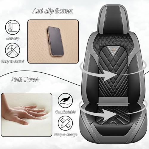 Image of Car Seat Covers for Chevrolet Equinox 2005-2026, Premium Nappa Leather Waterproof & Anti-Slip, Full Coverage Customized fit Chevrolet Equinox Seat Covers Front Set (2 Seats Standard,Gray-Black)