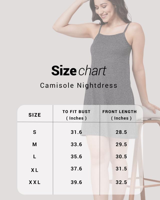 Image of Inner Sense Organic Cotton Nighty for Women Stylish I Above Knee Length Spaghetti with Scoop Neck Design I Adjustable Straps Camisole for Woman to Wear Solo or Layered