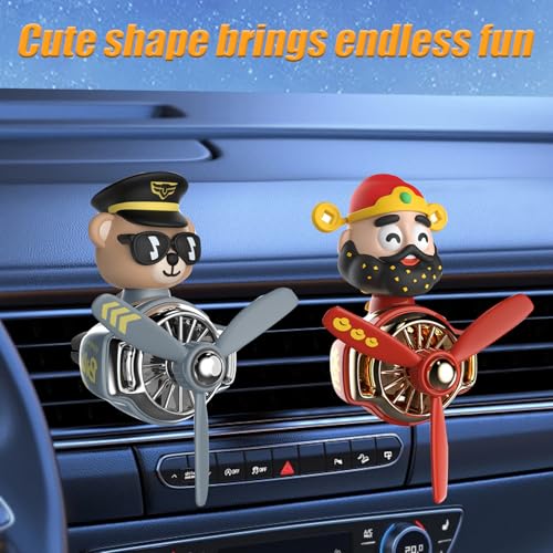 Image of 2Pcs Car Air Fresheners, Cute Bear Pilot Automotive Air Outlet Creative Car Perfume Diffuser, Automotive Accessories Air Vent Decoration with 8 Fragrant Tablets (Silver 2+Red 3)