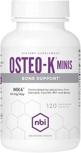 NBI Osteo-K Bone Support - Mini  Complejo de vitamina D y K con suplemento de citrato de calcio  45 mg de vitamina K2 (MK4) para una fuerte salud y