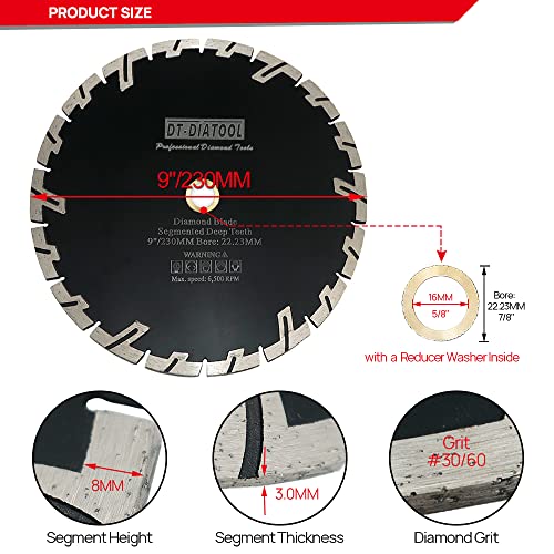 Dt-Diatool Diamond Blade 9 Inch For Granite Stone Concrete Marble Hot Pressed Cutting Disc With T-Protective Segment #TOP1