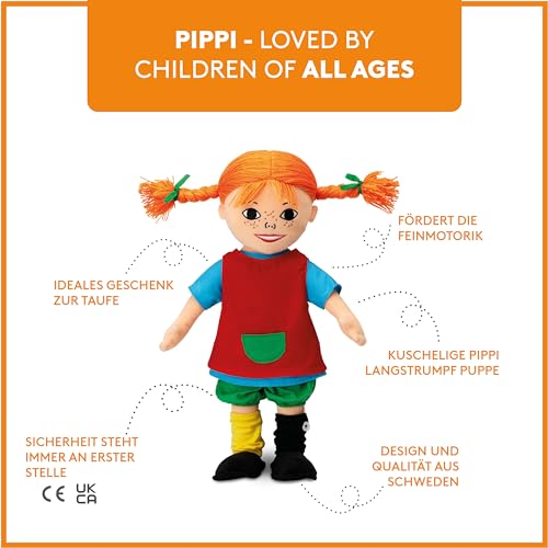 Pippi Langstrumpf Puppe, 20cm – süße Stoffpuppe für Mädchen und weiche Kuschelpuppe ab 10 Monaten – Anziehpuppe und Plüschpuppe als z.B. Taufgeschenke für Mädchen – Bild 4