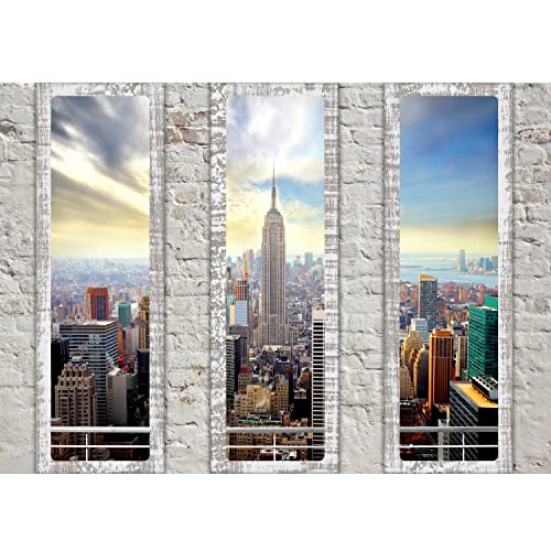 Runa Art Papel tapiz fotográfico Ventanas con vistas a Nueva York 352 x 250 cm Lana Fondo De Pantalla XXL Moderna Decoración De Pared Sala Cuarto Oficina Salón azul 9152011b
