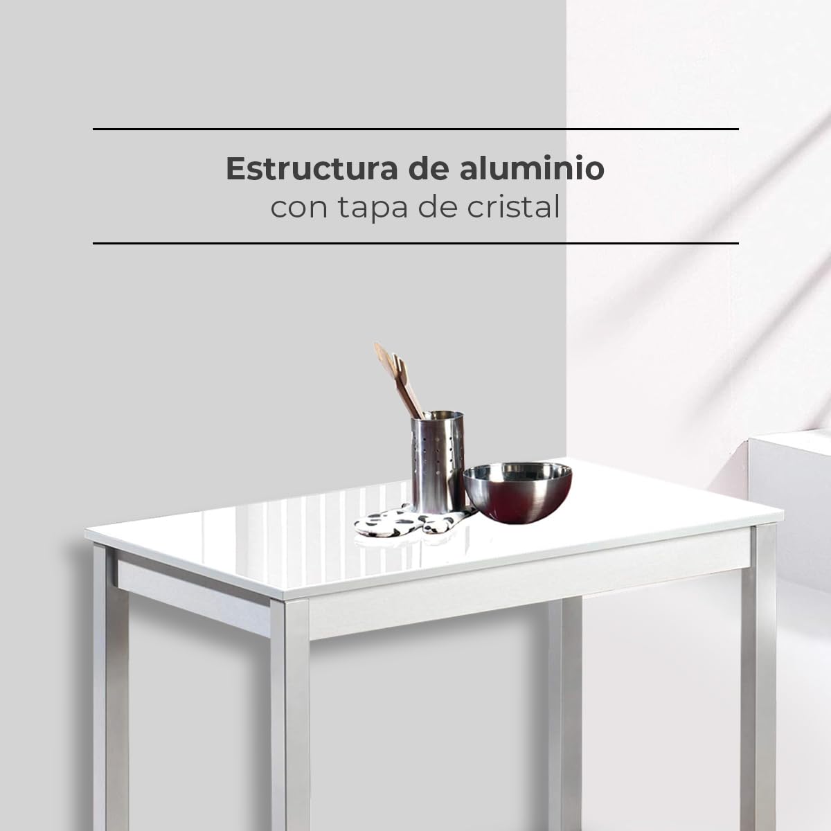 ASTIMESA Mesa de Cocina, Metal, Blanco, 90x50cm, Mesa Fija 90x50 Blanco