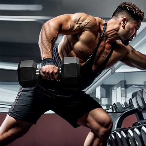 GRETERST Hex Dumbbells Set Rubber Coated Hand Weights Exercise & Fitness for Home Gym Workouts Weight Strength Training, Set of 2, Black, 25LB - Thumbnail 3