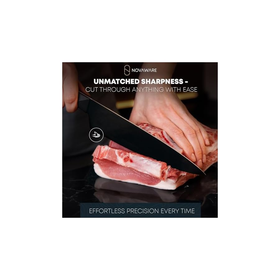 NOVAWARE-5-Pc-Kitchen-Knife-Set--Ultra-Sharp-60-HRC-Chef-Knife-Sets-Black-Titanium-Coated-Steel-Ergonomic-G10-Handles--Chef-Knives-Without-Block-Mini-Knife-Professional-Knives-Set-for-Kitchen NOVAWARE 5 Pc Kitchen Knife Set – Ultra Sharp 60 HRC Chef Knife Sets, Black Titanium Coated Steel, Ergonomic G10 Handles – Chef Knives Without Block + Mini-Knife, Professional Knives Set for Kitchen