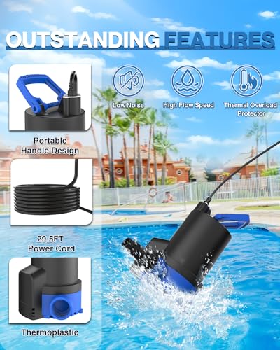 Agiiman SPPUMP Submersible Water Pump, 2Hp 5500Gph Sump Pump With 10Ft Power Cord, 3/4 Inch Check Valve Adapter, Water Pump For Basements, Pool Fountains thumb #2