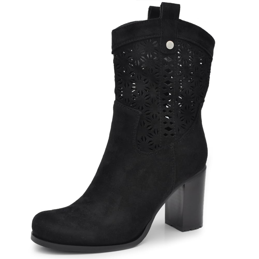 IF Fashion Stivali Stivaletti Tronchetti da Donna Traforato Camoscio Sintetico Con Tacco XG115