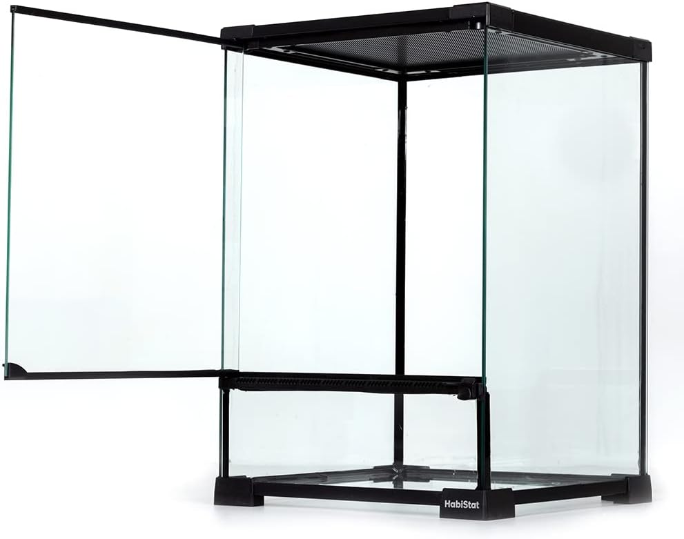 Habistat Glass Terrarium for Reptiles 12"x12"x18" – Stackable Reptile Enclosure for Inverts & Amphibians with Lock & Waterproof Base, Ideal Terrarium Tank for Chameleons, Geckos and Bioactive Setups