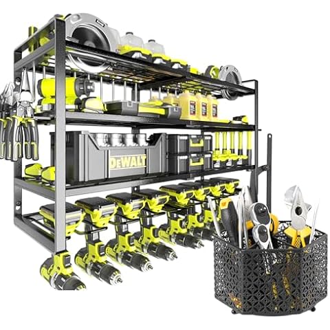 KAFAHOM Power Tool Organizer,360° Rotating Tool rack with Handle for Desktop, Power Tool Storage Rack,Garage Tool Organizer and Storage with Screwdriver Holder/Plier Holder/Hammer Holder Cover