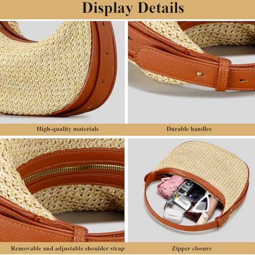 Image of Straw Purse Summer Straw Crossbody Bags Raffia Rattan Beach Bag Shoulder Underarm Bag with Adjustable Straps(Khaki)