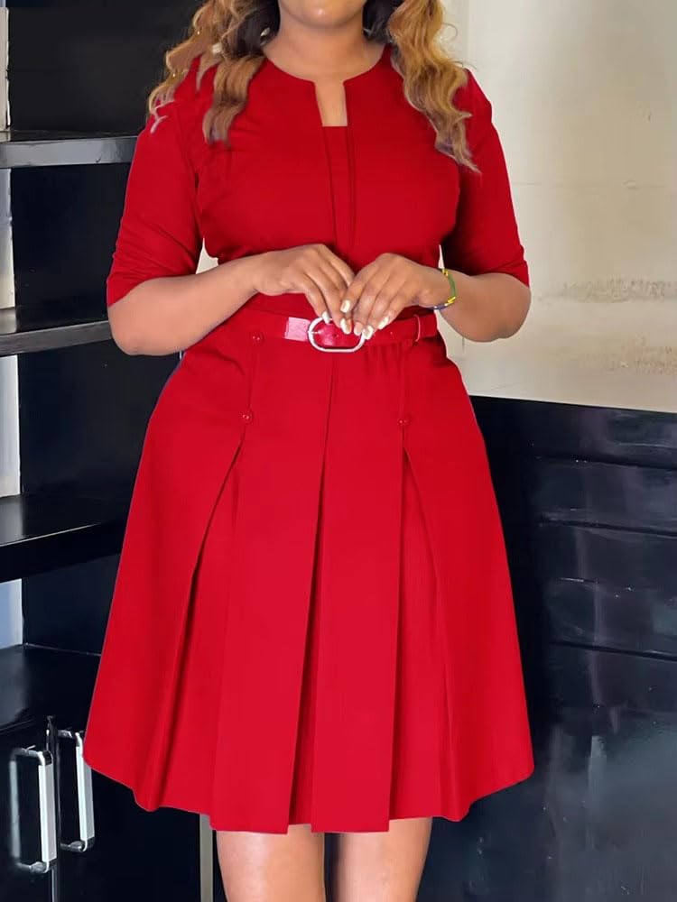 Vestidos midi para mujer con cinturón, media manga, acampanado, vestidos de invitados africanos para noche de graduación