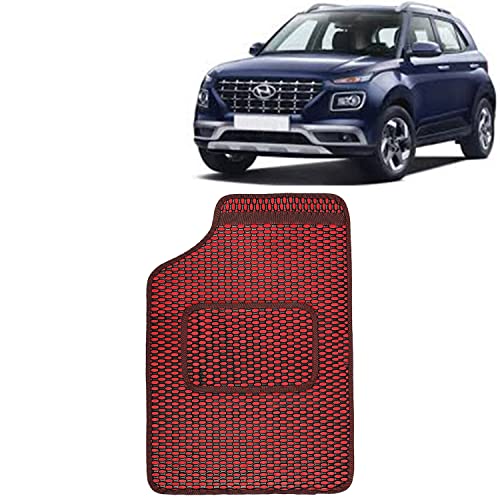 Image of Kingsway Dotted Design Car Floor Foot Mats Universal Fit for Hyundai Venue, Model Year : 2019-2022, Water and Dustproof, Color Red, Set of 5 Pieces