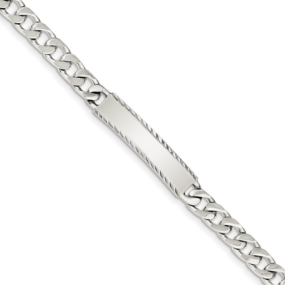 Solid 925 Sterling Silver Diamond-cut Engravable Curb Cuban Link ID Bracelet Engravable Identification Name Bar Tag - with Secure Lobster Lock Clasp 8" (Width = 6mm)