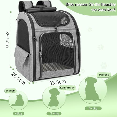 OUUTMEE Haustiertragetasche, abnehmbare Tragetasche mit Rädern, ideal für Katzen und kleine Hunde, Multifunktionaler Rucksack 4-Wege-Handtasche Atmungsaktiv (Grau)
