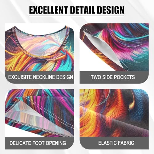 Highland Cow Neon Pajama Set Short Sleeve Pajamas Shorts Sets Cotton PJS 2 Piece Clothes Set 5Y4