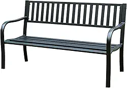 Banco de jardim, banco de ferro para pátio, parque, cadeiras de metal para parque, quintal, varanda, gramado, varanda, quintal (128 cm/50,3 pol, preto)