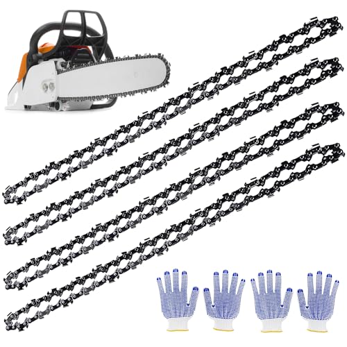 4 piezas de cadenas para motosierra Nizirioo: Cadena de motosierra con guantes, longitud de corte 35 cm, paso de la cadena 3/8', espesor del eslabón 1,3 mm, 52 eslabones, accesorio de repuesto