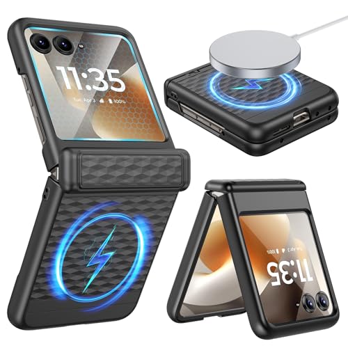VEGO for Motorola Razr 2026/2025/2024 Case with Screen Protector [Compatible with MagSafe][Hinge Protection] Hard PC hockproof Protective Magnetic Cover for Moto Razr 2026/2025 Case- Cube Black