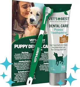 Vet's Best Dog Toothpaste & Toothbrush Kit for Puppies – Puppy Essentials – Dog Toothbrush & Toothpaste for Young Dogs- Perfect for Puppy Teething, Freshens Breath - Peanut Butter Flavor, 3.5 oz