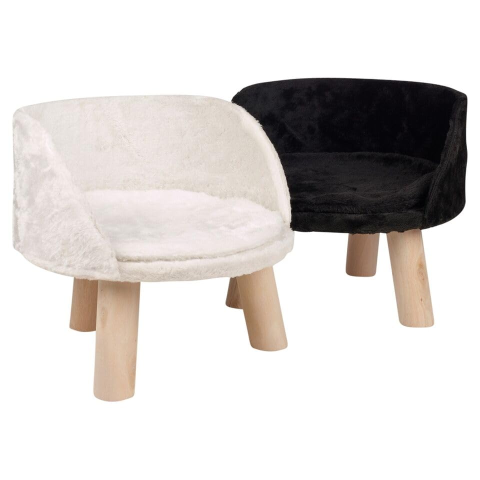 URBNLIVING Runder Luxus-Haustierhocker, Sofa, Stuhl, Bett, Samt, Schlafruhe, Sitz auf 3 Holzbeinen, Schwarz