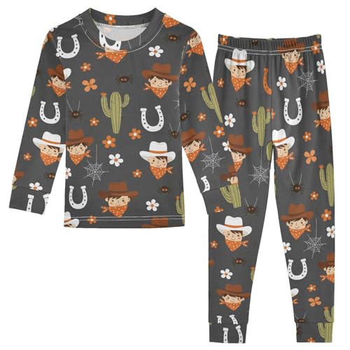 Pajama Sets Long Sleeve Cowboy Theme Pattern Prints Soft Comfy Sleepwear 2 Piece PJS 3-8T