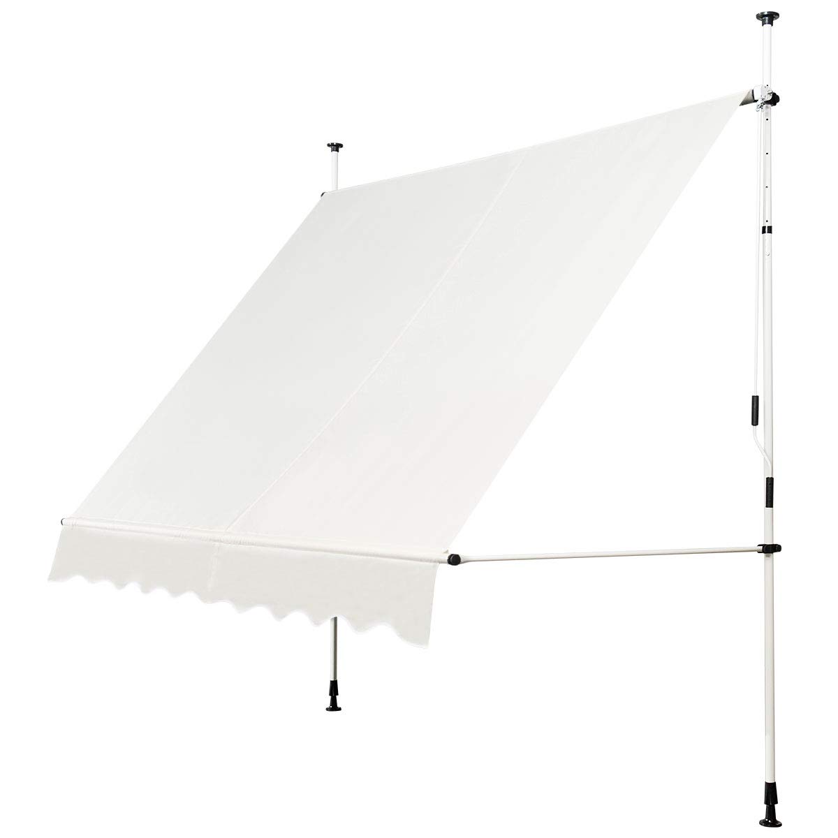 COSTWAY Store Banne Manuel Rétractable de 2,5 x 1,25M avec Manivelle Hauteur Réglable 200-300CM, Auvent de Terrasse en Aluminium Tissu Oxford Imperméable Anti UV, pour Blacon et Porte (Beige)