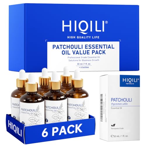 Image of HIQILI Patchouli Essential Oil Set for Diffuser,Body Care,DIY Craft | Wholesale Bulk Set Ideal for Spa,Hotel,Home Use&Gifting,Perfect for Aroma Diffusion,Fragrance Blending-1 fl.oz /30MLx6 pack
