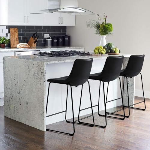 Image of Waleaf 26 Inch Counter Height Bar Stools Set of 4, Faux Leather Bar Chairs