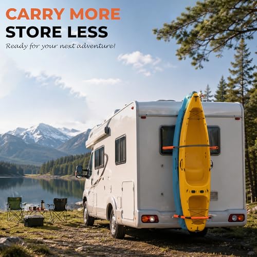 Condition photo showing New/Like New for 300 lbs rv kayak rack, vertical 2" hitch mount for 2 kayaks or sups up to 12 ft | thick alloy steel rust-proof foldable carrier with reinforced anti-bend base for truck, suv