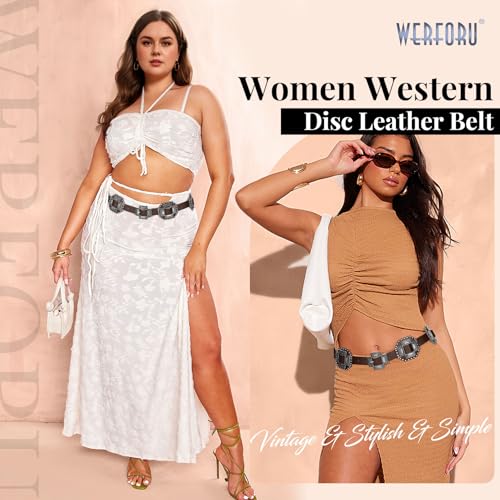WERFORU Women Western Wide Belts Women Vintage Belt for Jeans Dresses Western Disc Waist Belts Boho Belt for Skirts3