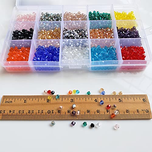 Image of 4mm 2250pcs Bicone Glass Beads for Jewelry Making Faceted Shape Crystal Spacer Beads for Bracelets Necklaces